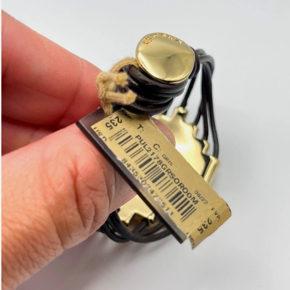 NWT Uno de 50 ATTACHED Gold Plated Gray Crystal Multi Leather Bracelet SZ Small - Picture 11 of 12